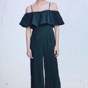 H&M Green Off Shoulder Jumpsuit With Ruffle Womens Size 8